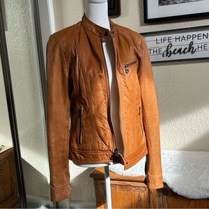 Stylish Women's Tan Leather Jacket